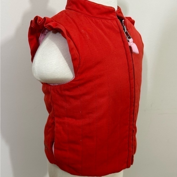 Tea sz 3  Girl toddler sz vest in a red cotton with pink lining   Ruffle sleeve - Picture 9 of 12